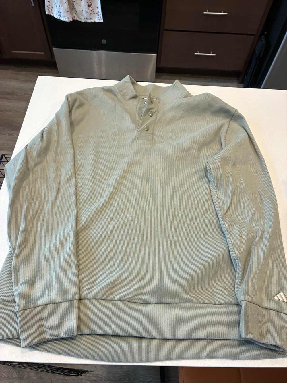 adidas Sage Green Ribbed Quarter-Snap Pullover